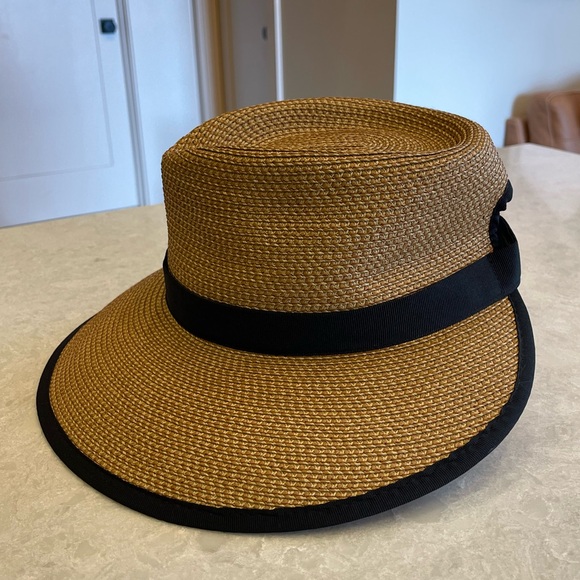 Eric Javits Sun Crest Packable Hybrid Straw Fedora Visor In Natural Black - Picture 7 of 11